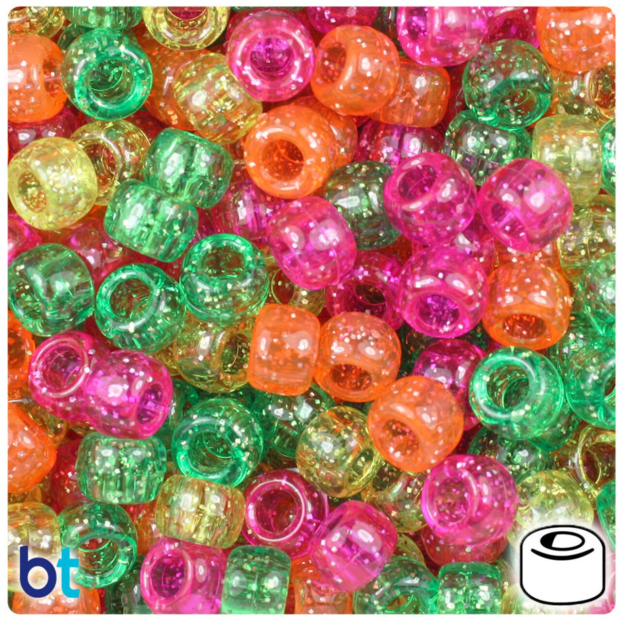BeadTin Warm Mix Sparkle 9mm Barrel Plastic Pony Beads (500pcs)